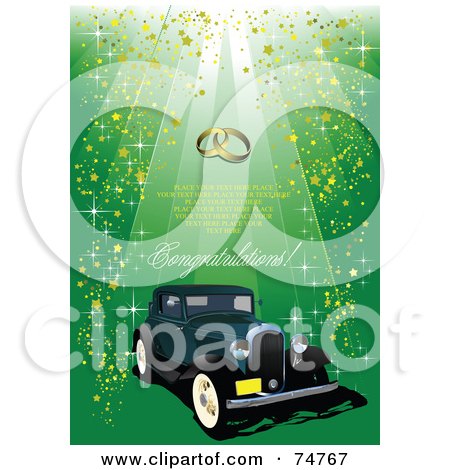 Vintage Teal Automobile With Gold Glitter On Green With Sample Text And 