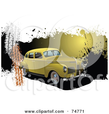  of a Vintage Car With Gold Confetti On Green Under Wedding Rings by 