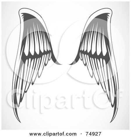  Clipart Illustration of a Pair Of Gray And White Elegant Angel Wings