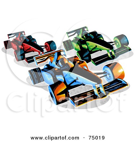 Three Red Green And Blue Racing F1 Race Cars Posters Art Prints
