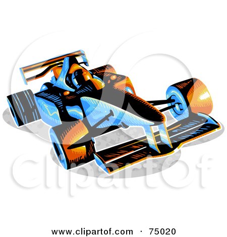 RoyaltyFree RF Clipart Illustration of a Blue And Orange F1 Race Car