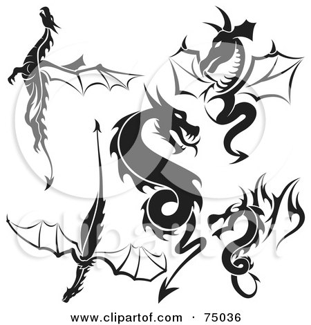 Digital Collage Of Black And White Dragon Tattoo Design Elements Version 2