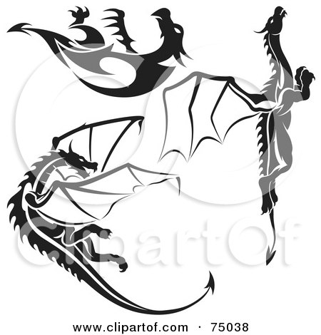 Royaltyfree clipart picture of a digital collage of black and white dragon