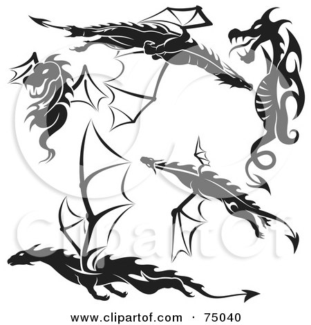 Of A Digital Collage Of Black And White Dragon Tattoo Design