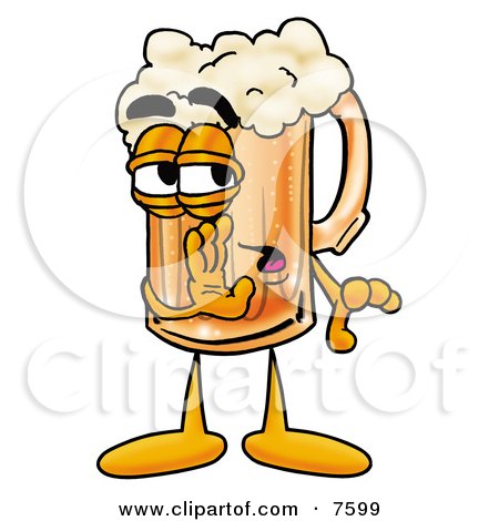 Clipart Picture of a Beer Mug Mascot Cartoon Character Whispering and 