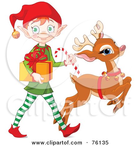 Christmas on Of A Cute Christmas Elf And Rudolph Delivering A Present By Pushkin
