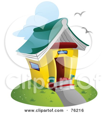 Royalty-free clipart picture of a unique library building with a book roof, 