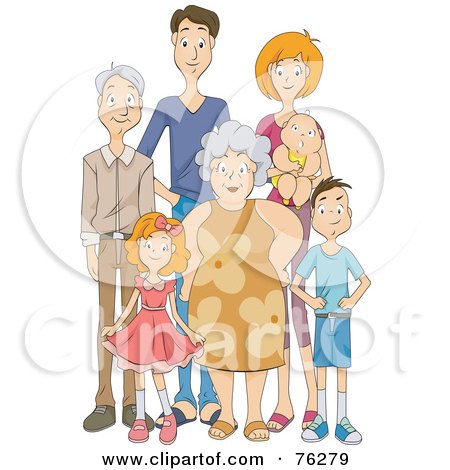 Royalty-Free (RF) Clipart Illustration of a Happy Extended Family Standing