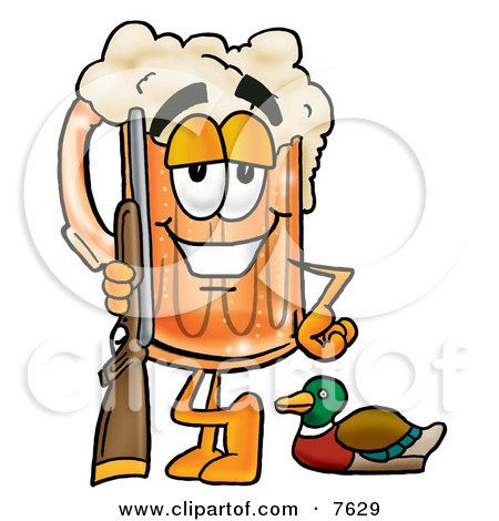 Clipart Picture of a Beer Mug Mascot Cartoon Character Duck Hunting 