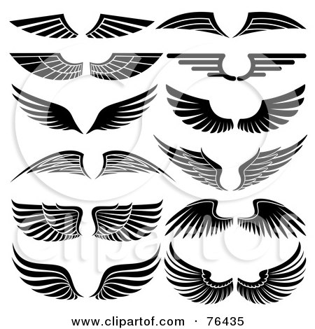 Illustration of a Digital Collage Of Black And White Wing Logo Icons