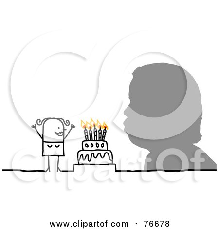 Royalty-free clipart picture of a silhouetted head blowing out birthday cake 