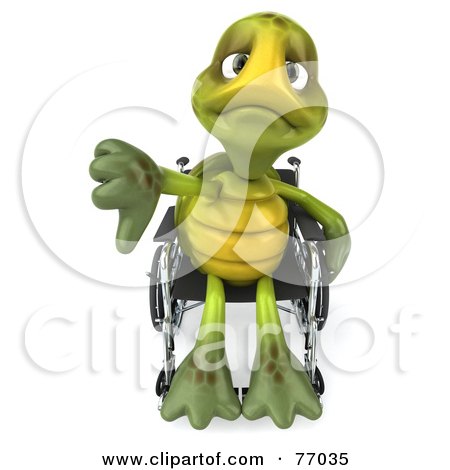 77035-Royalty-Free-RF-Clipart-Illustration-Of-A-3d-Sad-Green-Tortoise-Character-Using-A-Wheelchair-And-Holding-His-Thumb-Down.jpg