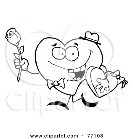 Black And White Coloring Page Outline Of A Sweet Heart Carrying Valentines