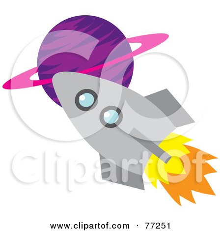 clipart rocket ship. Royalty-free clipart picture of a rocket shooting past a purple planet, 