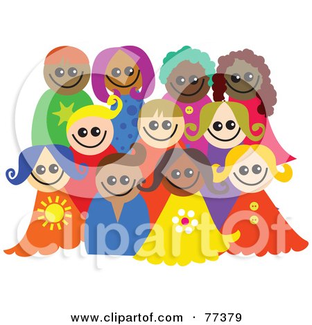 Royalty-free clipart picture of a posing group of happy diverse children 