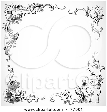 Royalty-free clipart picture of a black and white border of floral corner 