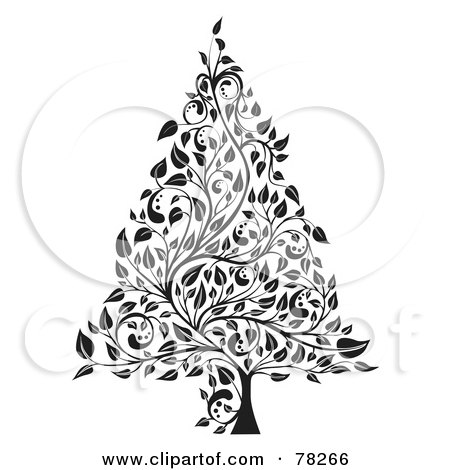 merry christmas banner black and white. Black And White Elegant Floral Vine Christmas Tree