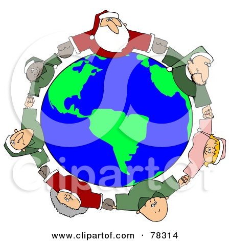 mrs santa claus clip art. Circle Of Diverse Elves With Santa And Mrs Claus Holding Hands And Looking 