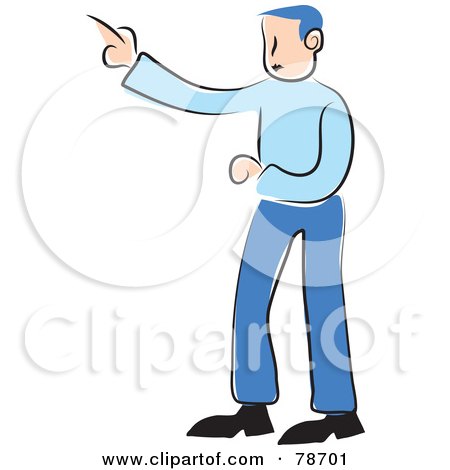 RoyaltyFree RF Clipart Illustration of a Blue Guy Pointing His Finger 