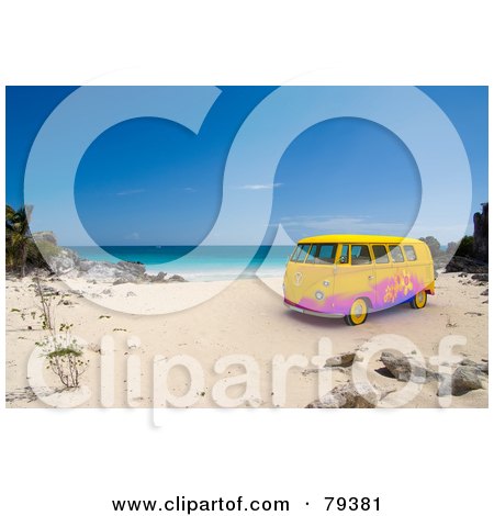 RoyaltyFree RF Clipart Illustration of a Colorful 3d Hippie Van On A