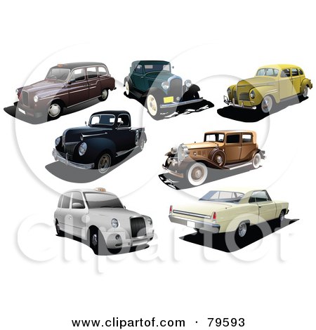 Digital Collage Of Seven Vintage And Classic Cars by Leonid