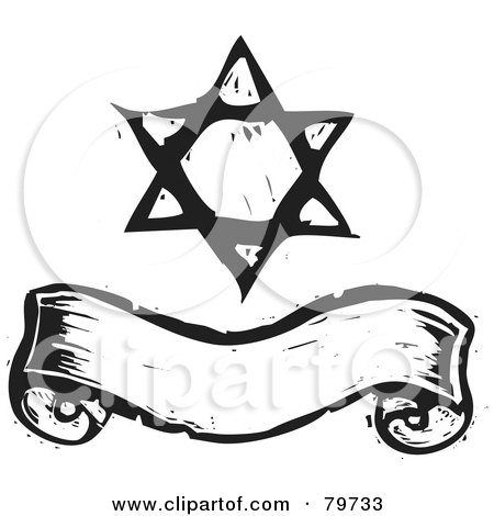 Royalty-free clipart picture of a black and white carved star of david over 