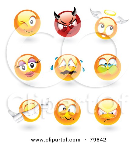  a Digital Collage Of 3d Emoticon Faces Winking Devil Angel Feminine 