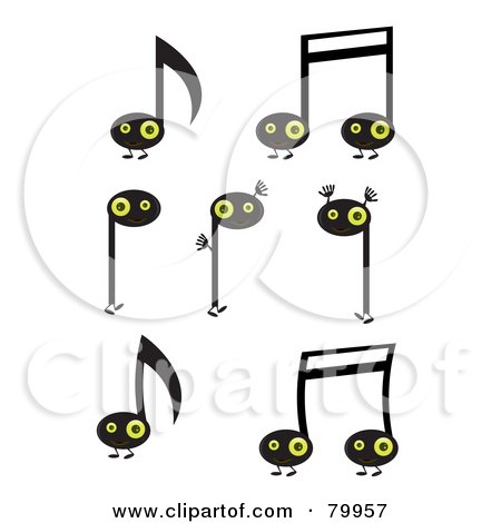Digital Collage Of Happy Yellow Eyed Music Note Characters Posters 