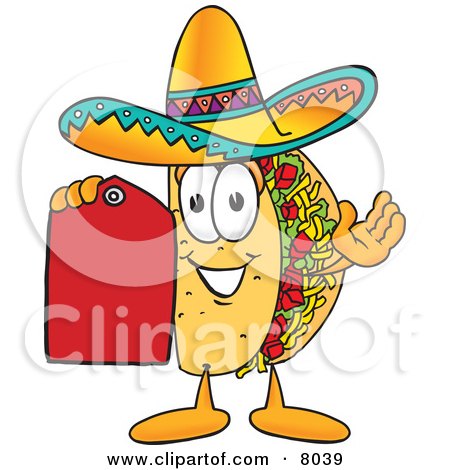 Royalty-free food clipart illustration of a taco mascot cartoon character 