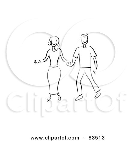 Royalty-free clipart picture of a black and white line drawn couple holding 
