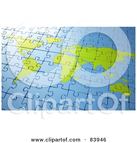 Royalty-free clipart picture of a blue and green completed world atlas 