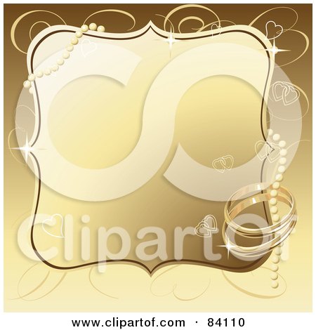 Golden Wedding Background With Pearls Wedding Rings And Hearts Posters