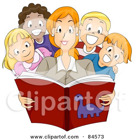 Royalty-Free (RF) Clipart Illustration of a Pretty Teacher Reading A