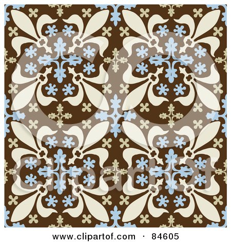 of a Seamless Repeat Background Of Blue And Beige Fleur De Lis Designs