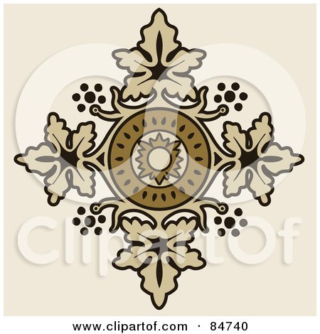 RoyaltyFree RF Clipart Illustration of a Brown Floral Cross Design On 