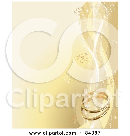 Elegant Golden Wedding Background With Heart Waves And Wedding Bands by 