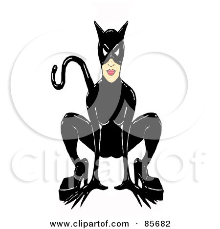 RoyaltyFree RF Clipart Illustration of a Black Cat Woman Crouching by 