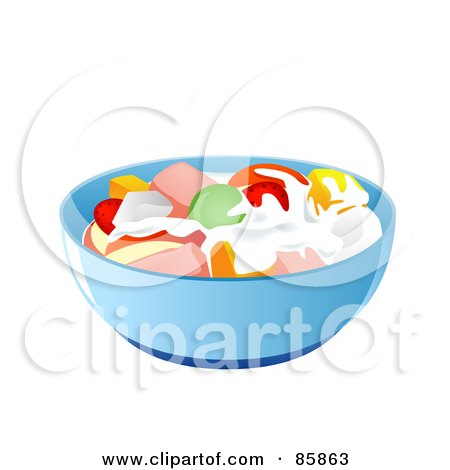 Royalty-free clipart picture of a blue bowl of fruit salad, 