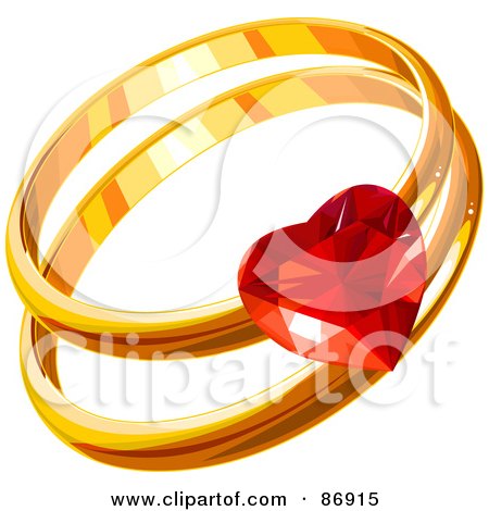 Golden His And Hers Wedding Bands With A Ruby Heart by Pushkin