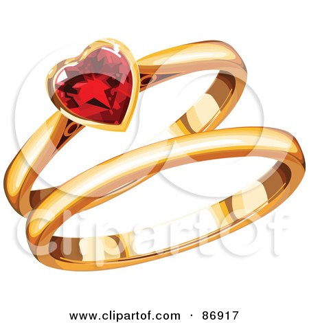 Gold His And Hers Wedding Bands With A Ruby Heart by Pushkin
