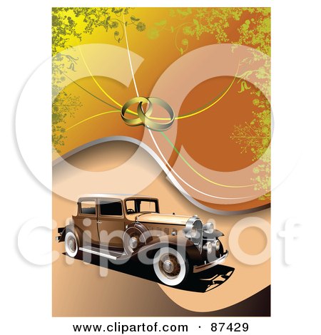 RoyaltyFree RF Clipart Illustration of an Antique Car On An Orange 