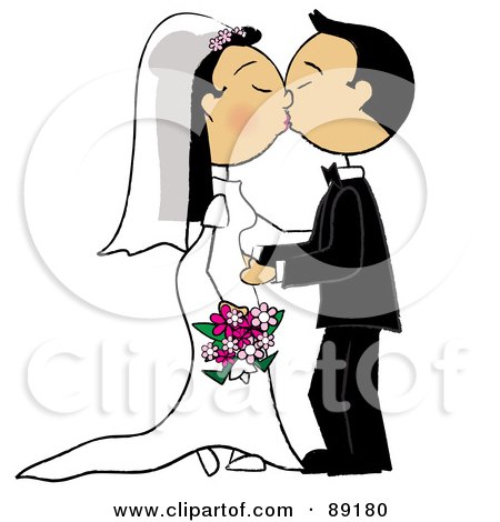 Asian Wedding Couple Smooching Preview Clipart