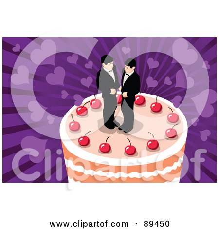 Wedding Cake With Two Gay Grooms And Cherries On Top Posters Art Prints