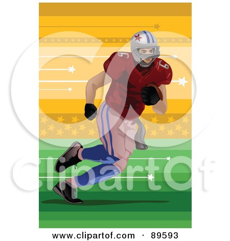 Royalty-free clipart picture of an american football player running on a 