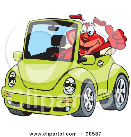 volkswagen beetle convertible green. Red Dog Driving A Green Slug