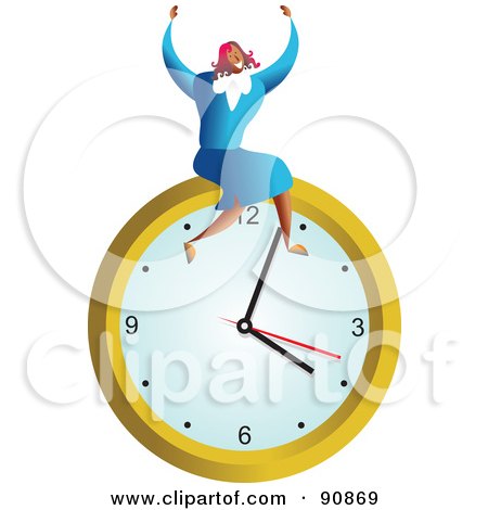 Royalty-Free (RF) Clipart Illustration of a Successful Businesswoman Sitting On A Clock