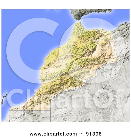 Map Of Morocco And Surrounding Countries. Relief Map Of Morocco