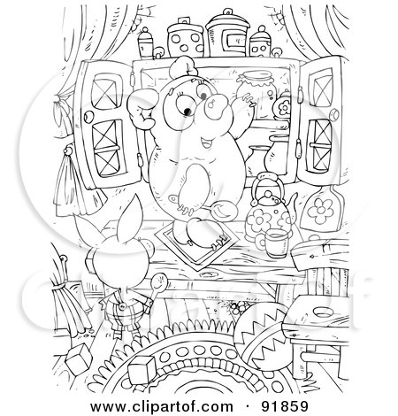  - 91859-Black-And-White-Pig-Bear-And-Honey-Coloring-Page-Outline