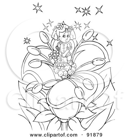 Coloring Pages  Girls on Black And White Thumbelina Girl Coloring Page Outline   1 By Alex
