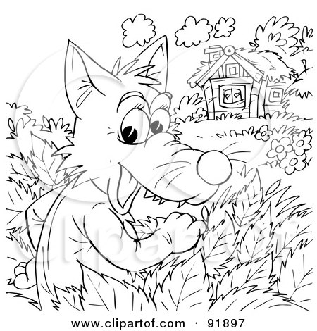 Wolf Coloring Pages on Of A Black And White Wolf Watching A Cottage Coloring Page Outline Jpg